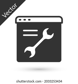 Icono de configuración del navegador gris aislado en fondo blanco. Ajuste, servicio, mantenimiento, reparación, arreglo.  Vector