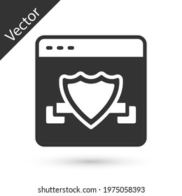 Grey Browser with shield icon isolated on white background. Security, safety, protection, privacy concept.  Vector