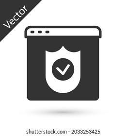 Grey Browser with shield icon isolated on white background. Security, safety, protection, privacy concept.  Vector