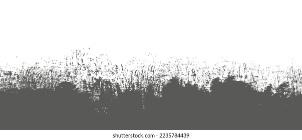 Grey brush stroke background. Gray ink splash on backdrop. Brush background for wallpaper, paint splatter template, dirt banner, watercolor design, dirty texture. Trendy brush background, vector