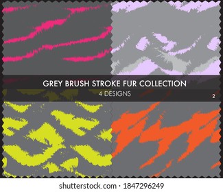 La colección de piel de pincel gris incluye 4 muestras de diseño para impresiones de moda, homeware, gráficos, fondos