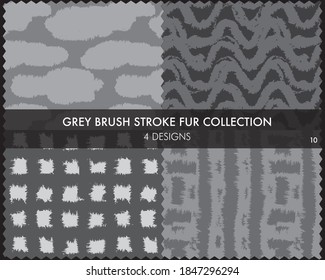 La colección de piel de pincel gris incluye 4 muestras de diseño para impresiones de moda, homeware, gráficos, fondos
