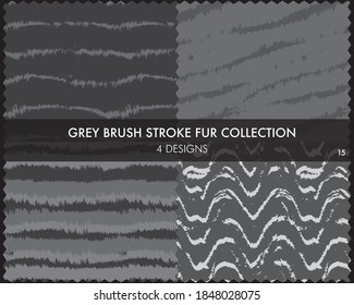 Grey Brush stroke fur collection includes 4 design swatches for fashion prints, homeware, graphics, backgrounds