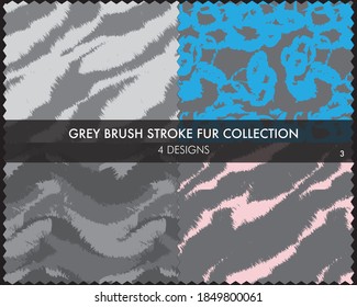 Grey Brush stroke fur collection includes 4 design swatches for fashion prints, homeware, graphics, backgrounds