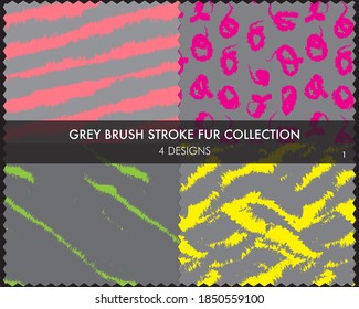 Grey Brush stroke fur collection includes 4 design swatches for fashion prints, homeware, graphics, backgrounds