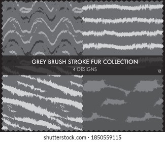 Grey Brush stroke fur collection includes 4 design swatches for fashion prints, homeware, graphics, backgrounds
