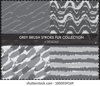 La colección de piel de pincel gris incluye 4 muestras de diseño para impresiones de moda, homeware, gráficos, fondos