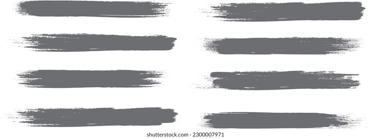 Grey brush stroke set isolated on background. Paint brush stroke vector for ink paint, grunge design element, dirt banner, watercolor design, dirty texture. Trendy brush stroke, vector illustration