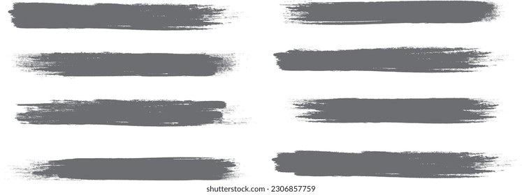 Grey brush stroke set isolated on background. Paint brush stroke vector for ink paint, grunge design element, dirt banner, watercolor design, dirty texture. Trendy brush stroke, vector illustration
