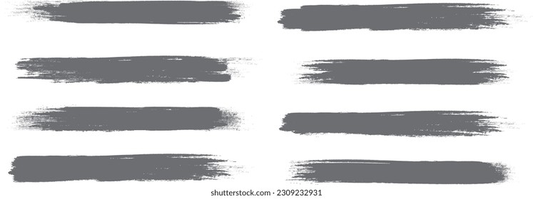 Grey brush stroke set isolated on background. Paint brush stroke vector for ink paint, grunge design element, dirt banner, watercolor design, dirty texture. Trendy brush stroke, vector illustration