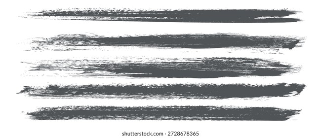 Conjunto de pinceladas grises aisladas sobre fondo. Vector de trazo de pincel de pintura para tinta, elemento de diseño grunge, Anuncio de suciedad, diseño de acuarela, textura sucia. Pincelada de moda, Ilustración vectorial