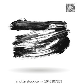 Grey brush stroke and texture. Grunge vector abstract hand - painted element. Underline and border design.