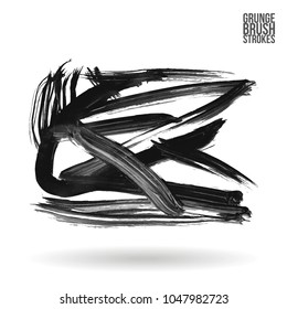 Grey  brush stroke and texture. Grunge vector abstract hand - painted element. Underline and border design.
