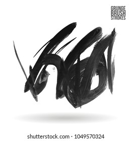 Grey brush stroke and texture. Grunge vector abstract hand - painted element. Underline and border design.