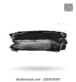 Grey  brush stroke and texture. Grunge vector abstract hand - painted element. Underline and border design.