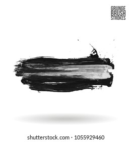 Grey  brush stroke and texture. Grunge vector abstract hand - painted element. Underline and border design.