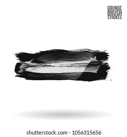 Grey  brush stroke and texture. Grunge vector abstract hand - painted element. Underline and border design.