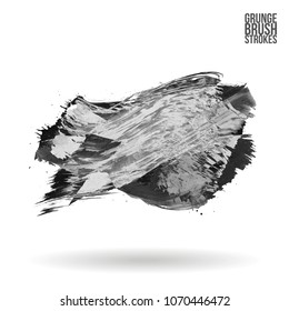 Grey  brush stroke and texture. Grunge vector abstract hand - painted element. Underline and border design.