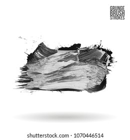 Grey  brush stroke and texture. Grunge vector abstract hand - painted element. Underline and border design.