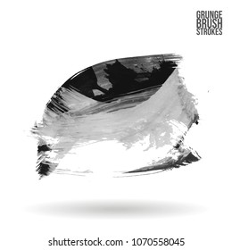 Grey  brush stroke and texture. Grunge vector abstract hand - painted element. Underline and border design.