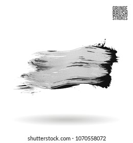 Grey  brush stroke and texture. Grunge vector abstract hand - painted element. Underline and border design.
