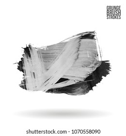 Grey  brush stroke and texture. Grunge vector abstract hand - painted element. Underline and border design.