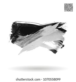 Grey  brush stroke and texture. Grunge vector abstract hand - painted element. Underline and border design.