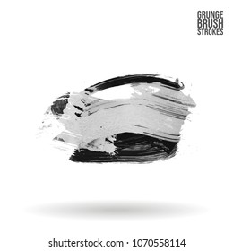 Grey  brush stroke and texture. Grunge vector abstract hand - painted element. Underline and border design.