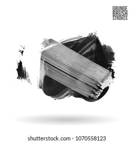 Grey  brush stroke and texture. Grunge vector abstract hand - painted element. Underline and border design.