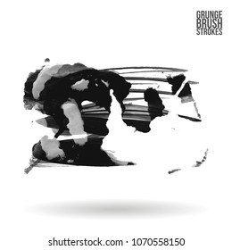 Grey  brush stroke and texture. Grunge vector abstract hand - painted element. Underline and border design.