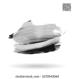 Grey  brush stroke and texture. Grunge vector abstract hand - painted element. Underline and border design.