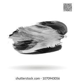 Grey  brush stroke and texture. Grunge vector abstract hand - painted element. Underline and border design.