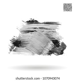 Grey  brush stroke and texture. Grunge vector abstract hand - painted element. Underline and border design.