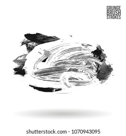 Grey  brush stroke and texture. Grunge vector abstract hand - painted element. Underline and border design.