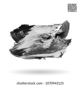 Grey  brush stroke and texture. Grunge vector abstract hand - painted element. Underline and border design.