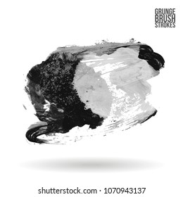 Grey  brush stroke and texture. Grunge vector abstract hand - painted element. Underline and border design.