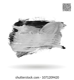 Grey  brush stroke and texture. Grunge vector abstract hand - painted element. Underline and border design.