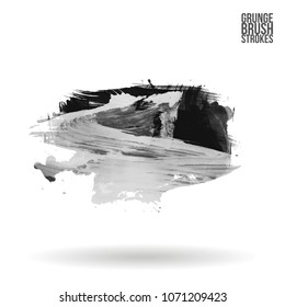 Grey  brush stroke and texture. Grunge vector abstract hand - painted element. Underline and border design.