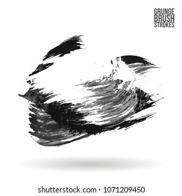 Grey  brush stroke and texture. Grunge vector abstract hand - painted element. Underline and border design.