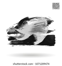 Grey  brush stroke and texture. Grunge vector abstract hand - painted element. Underline and border design.