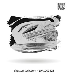 Grey  brush stroke and texture. Grunge vector abstract hand - painted element. Underline and border design.