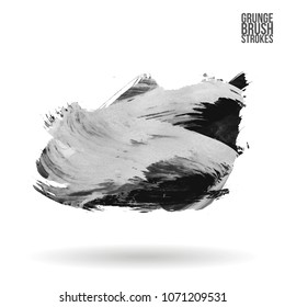 Grey  brush stroke and texture. Grunge vector abstract hand - painted element. Underline and border design.