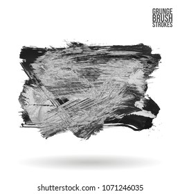 Grey  brush stroke and texture. Grunge vector abstract hand - painted element. Underline and border design.
