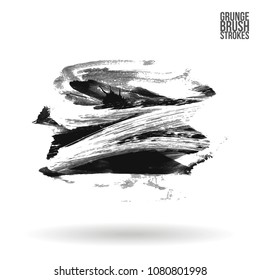 Grey  brush stroke and texture. Grunge vector abstract hand - painted element. Underline and border design.