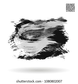 Grey  brush stroke and texture. Grunge vector abstract hand - painted element. Underline and border design.