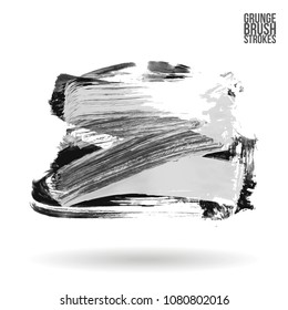 Grey  brush stroke and texture. Grunge vector abstract hand - painted element. Underline and border design.