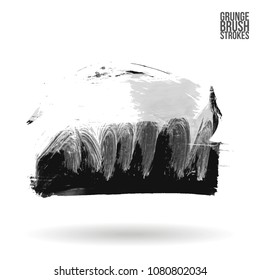 Grey  brush stroke and texture. Grunge vector abstract hand - painted element. Underline and border design.