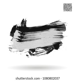 Grey  brush stroke and texture. Grunge vector abstract hand - painted element. Underline and border design.