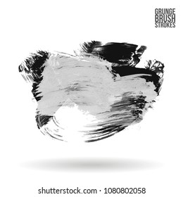 Grey  brush stroke and texture. Grunge vector abstract hand - painted element. Underline and border design.