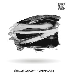 Grey  brush stroke and texture. Grunge vector abstract hand - painted element. Underline and border design.
